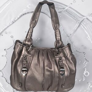 b. makowsky Metallic Pewter Shoulder Bag